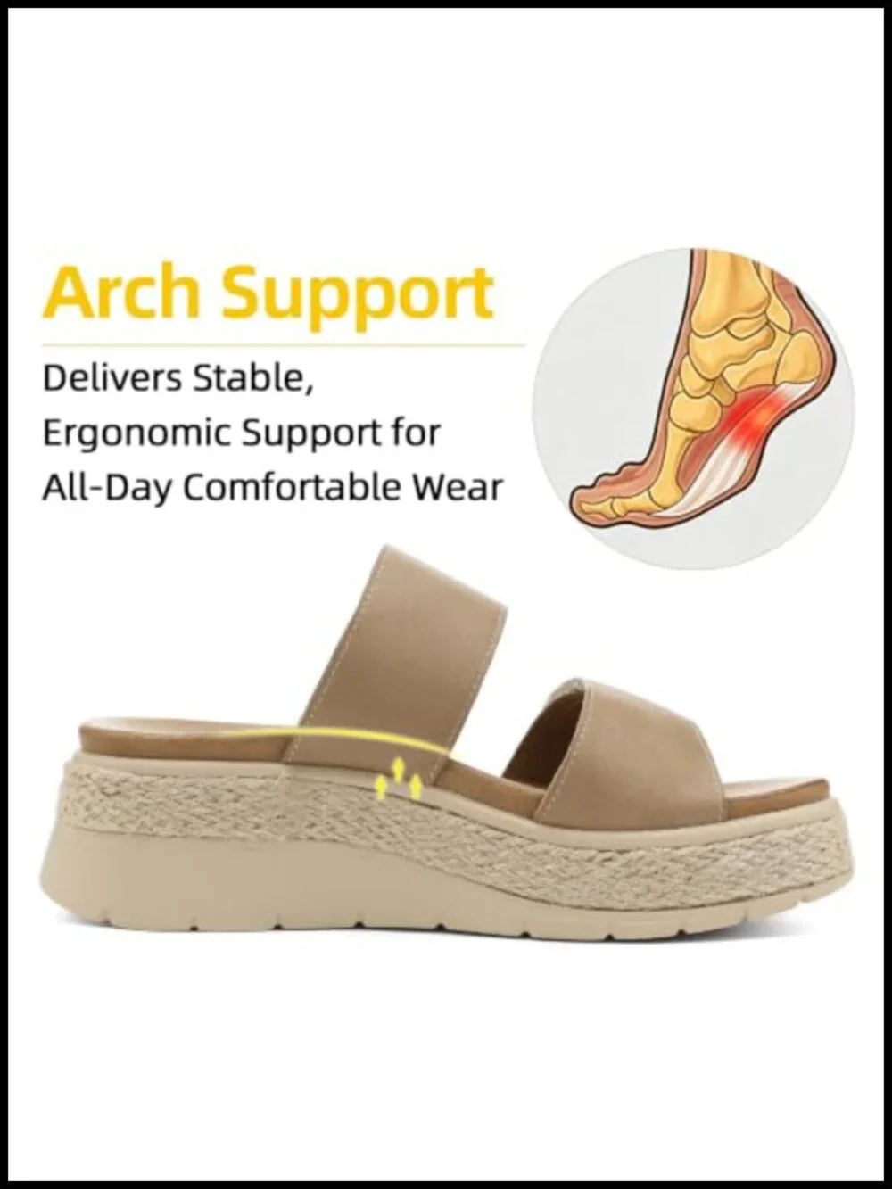 Orthopedic Platform Wedge Sandals Arch Support Cushioned Espadrille Slides